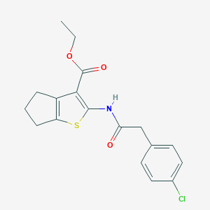 molecular formula C18H18ClNO3S B442747 ethyl 2-{[(4-chlorophenyl)acetyl]amino}-5,6-dihydro-4H-cyclopenta[b]thiophene-3-carboxylate 