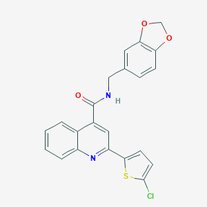 molecular formula C22H15ClN2O3S B442748 N-(1,3-benzodioxol-5-ylmethyl)-2-(5-chlorothiophen-2-yl)quinoline-4-carboxamide 