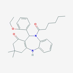 molecular formula C29H36N2O3 B442749 11-(2-ethoxyphenyl)-10-hexanoyl-3,3-dimethyl-2,3,4,5,10,11-hexahydro-1H-dibenzo[b,e][1,4]diazepin-1-one 
