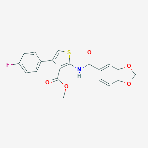 molecular formula C20H14FNO5S B442754 Methyl 2-[(1,3-benzodioxol-5-ylcarbonyl)amino]-4-(4-fluorophenyl)-3-thiophenecarboxylate CAS No. 438466-46-7
