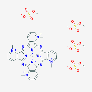 molecular formula C₃₆H₃₆CuN₁₂O₁₆S₄ B044276 copper;methyl sulfate;5,14,23,32-tetramethyl-2,11,20,29,37,39-hexaza-5,14,23,32-tetrazonia-38,40-diazanidanonacyclo[28.6.1.13,10.112,19.121,28.04,9.013,18.022,27.031,36]tetraconta-1,3,5,7,9,11,13(18),14,16,19(39),20,22(27),23,25,28,30(37),31(36),32,34-nonadecaene CAS No. 41276-95-3