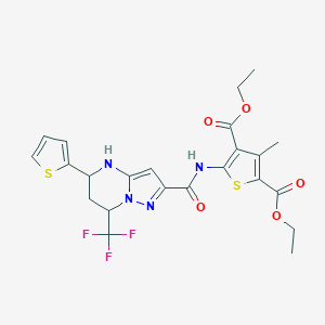 molecular formula C23H23F3N4O5S2 B442788 Diethyl 3-methyl-5-({[5-(2-thienyl)-7-(trifluoromethyl)-4,5,6,7-tetrahydropyrazolo[1,5-a]pyrimidin-2-yl]carbonyl}amino)-2,4-thiophenedicarboxylate 