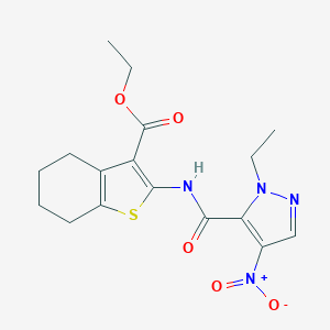 molecular formula C17H20N4O5S B442830 ethyl 2-{[(1-ethyl-4-nitro-1H-pyrazol-5-yl)carbonyl]amino}-4,5,6,7-tetrahydro-1-benzothiophene-3-carboxylate 