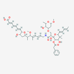 molecular formula C51H71NO15 B044286 (2E,4E,6E)-7-[5-[(4E,6E)-8-[[2-[2,4-dihydroxy-5,5-dimethyl-6-[(1E,3E)-penta-1,3-dienyl]-3-(2-phenylacetyl)oxyoxan-2-yl]-3-(3-hydroxy-6-methoxy-2-methyloxan-4-yl)oxypropanoyl]amino]-3-methoxy-4-methylocta-4,6-dien-2-yl]-3-hydroxyoxolan-2-yl]hepta-2,4,6-trienoic acid CAS No. 118498-91-2