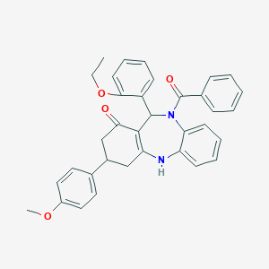 molecular formula C35H32N2O4 B442864 10-benzoyl-11-(2-ethoxyphenyl)-3-(4-methoxyphenyl)-2,3,4,5,10,11-hexahydro-1H-dibenzo[b,e][1,4]diazepin-1-one 