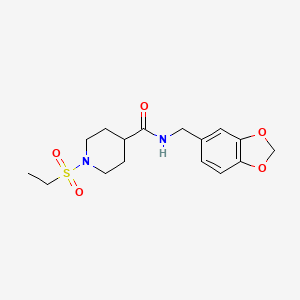 molecular formula C16H22N2O5S B4428658 N-(1,3-benzodioxol-5-ylmethyl)-1-(ethylsulfonyl)piperidine-4-carboxamide 