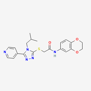 molecular formula C21H23N5O3S B4428677 N-(2,3-dihydro-1,4-benzodioxin-6-yl)-2-{[4-(2-methylpropyl)-5-(pyridin-4-yl)-4H-1,2,4-triazol-3-yl]sulfanyl}acetamide 