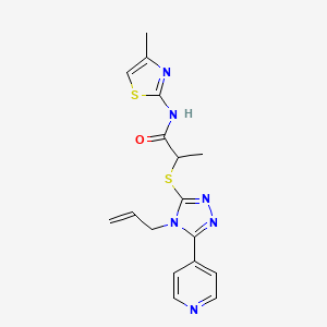 molecular formula C17H18N6OS2 B4428682 N-(4-methyl-1,3-thiazol-2-yl)-2-{[4-(prop-2-en-1-yl)-5-(pyridin-4-yl)-4H-1,2,4-triazol-3-yl]sulfanyl}propanamide 