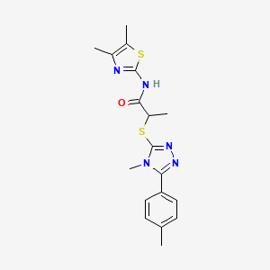 molecular formula C18H21N5OS2 B4428832 N-(4,5-dimethyl-1,3-thiazol-2-yl)-2-{[4-methyl-5-(4-methylphenyl)-4H-1,2,4-triazol-3-yl]sulfanyl}propanamide 