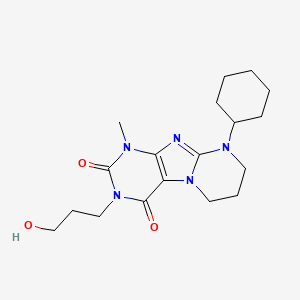 molecular formula C18H27N5O3 B4428858 9-Cyclohexyl-3-(3-hydroxypropyl)-1-methyl-1H,2H,3H,4H,6H,7H,8H,9H-pyrimido[1,2-G]purine-2,4-dione 