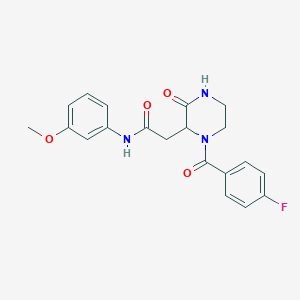 molecular formula C20H20FN3O4 B4428971 2-{1-[(4-fluorophenyl)carbonyl]-3-oxopiperazin-2-yl}-N-(3-methoxyphenyl)acetamide 