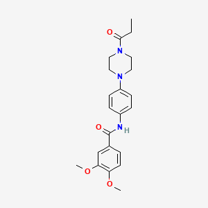 molecular formula C22H27N3O4 B4429026 3,4-dimethoxy-N-[4-(4-propanoylpiperazin-1-yl)phenyl]benzamide 