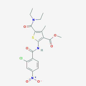 molecular formula C19H20ClN3O6S B442967 Methyl 2-({2-chloro-4-nitrobenzoyl}amino)-5-[(diethylamino)carbonyl]-4-methyl-3-thiophenecarboxylate 