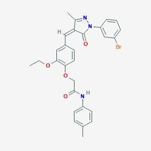 molecular formula C28H26BrN3O4 B442973 2-(4-{(Z)-[1-(3-bromophenyl)-3-methyl-5-oxo-1,5-dihydro-4H-pyrazol-4-ylidene]methyl}-2-ethoxyphenoxy)-N-(4-methylphenyl)acetamide 