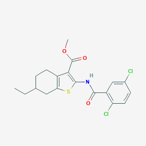 molecular formula C19H19Cl2NO3S B442991 Methyl 2-[(2,5-dichlorobenzoyl)amino]-6-ethyl-4,5,6,7-tetrahydro-1-benzothiophene-3-carboxylate 