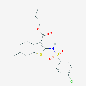 molecular formula C19H22ClNO4S2 B443056 Propyl 2-{[(4-chlorophenyl)sulfonyl]amino}-6-methyl-4,5,6,7-tetrahydro-1-benzothiophene-3-carboxylate 