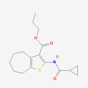 molecular formula C17H23NO3S B443090 propyl 2-[(cyclopropylcarbonyl)amino]-5,6,7,8-tetrahydro-4H-cyclohepta[b]thiophene-3-carboxylate 
