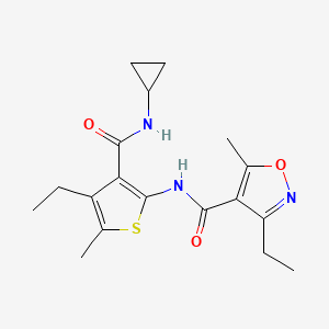 molecular formula C18H23N3O3S B4430912 N-[3-(CYCLOPROPYLCARBAMOYL)-4-ETHYL-5-METHYLTHIOPHEN-2-YL]-3-ETHYL-5-METHYL-12-OXAZOLE-4-CARBOXAMIDE 