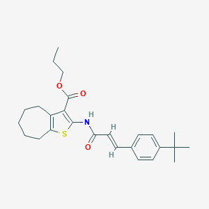 molecular formula C26H33NO3S B443124 propyl 2-{[3-(4-tert-butylphenyl)acryloyl]amino}-5,6,7,8-tetrahydro-4H-cyclohepta[b]thiophene-3-carboxylate 