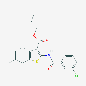 molecular formula C20H22ClNO3S B443139 Propyl 2-[(3-chlorobenzoyl)amino]-6-methyl-4,5,6,7-tetrahydro-1-benzothiophene-3-carboxylate 