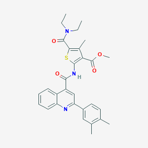 molecular formula C30H31N3O4S B443144 Methyl 5-(diethylcarbamoyl)-2-({[2-(3,4-dimethylphenyl)quinolin-4-yl]carbonyl}amino)-4-methylthiophene-3-carboxylate 