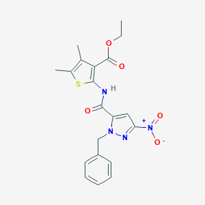 molecular formula C20H20N4O5S B443150 ETHYL 2-(1-BENZYL-3-NITRO-1H-PYRAZOLE-5-AMIDO)-4,5-DIMETHYLTHIOPHENE-3-CARBOXYLATE 