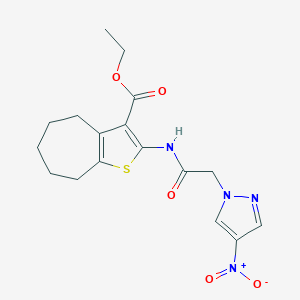 molecular formula C17H20N4O5S B443155 ETHYL 2-{[2-(4-NITRO-1H-PYRAZOL-1-YL)ACETYL]AMINO}-5,6,7,8-TETRAHYDRO-4H-CYCLOHEPTA[B]THIOPHENE-3-CARBOXYLATE 