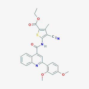 molecular formula C27H23N3O5S B443160 Ethyl 4-cyano-5-({[2-(2,4-dimethoxyphenyl)-4-quinolinyl]carbonyl}amino)-3-methyl-2-thiophenecarboxylate 