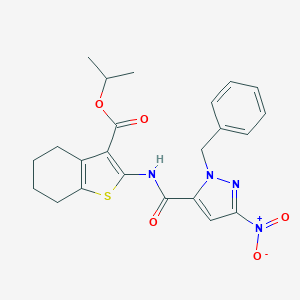 molecular formula C23H24N4O5S B443178 isopropyl 2-{[(1-benzyl-3-nitro-1H-pyrazol-5-yl)carbonyl]amino}-4,5,6,7-tetrahydro-1-benzothiophene-3-carboxylate 