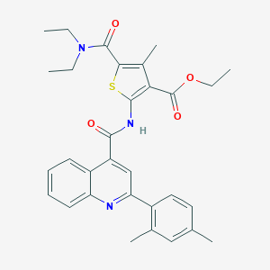 molecular formula C31H33N3O4S B443191 ETHYL 5-[(DIETHYLAMINO)CARBONYL]-2-({[2-(2,4-DIMETHYLPHENYL)-4-QUINOLYL]CARBONYL}AMINO)-4-METHYL-3-THIOPHENECARBOXYLATE 