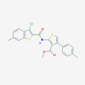 molecular formula C23H18ClNO3S2 B443207 METHYL 2-{[(3-CHLORO-6-METHYL-1-BENZOTHIOPHEN-2-YL)CARBONYL]AMINO}-4-(4-METHYLPHENYL)-3-THIOPHENECARBOXYLATE 