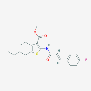 molecular formula C21H22FNO3S B443210 METHYL 6-ETHYL-2-{[(E)-3-(4-FLUOROPHENYL)-2-PROPENOYL]AMINO}-4,5,6,7-TETRAHYDRO-1-BENZOTHIOPHENE-3-CARBOXYLATE 