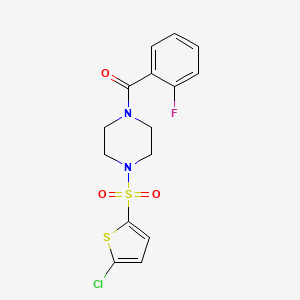 molecular formula C15H14ClFN2O3S2 B4432277 {4-[(5-CHLORO-2-THIENYL)SULFONYL]PIPERAZINO}(2-FLUOROPHENYL)METHANONE 