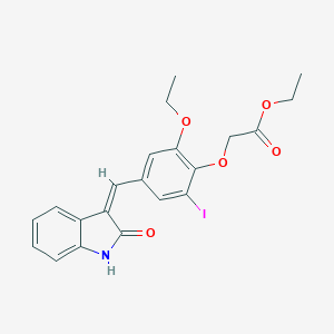 molecular formula C21H20INO5 B443251 ETHYL 2-{2-ETHOXY-6-IODO-4-[(2-OXO-1,2-DIHYDRO-3H-INDOL-3-YLIDEN)METHYL]PHENOXY}ACETATE 