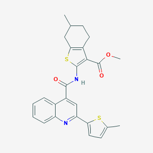 molecular formula C26H24N2O3S2 B443256 METHYL 6-METHYL-2-({[2-(5-METHYL-2-THIENYL)-4-QUINOLYL]CARBONYL}AMINO)-4,5,6,7-TETRAHYDRO-1-BENZOTHIOPHENE-3-CARBOXYLATE 