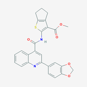 molecular formula C26H20N2O5S B443273 METHYL 2-({[2-(1,3-BENZODIOXOL-5-YL)-4-QUINOLYL]CARBONYL}AMINO)-5,6-DIHYDRO-4H-CYCLOPENTA[B]THIOPHENE-3-CARBOXYLATE 