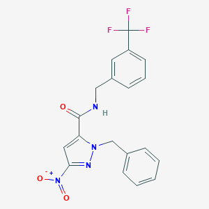 molecular formula C19H15F3N4O3 B443287 1-BENZYL-3-NITRO-N~5~-[3-(TRIFLUOROMETHYL)BENZYL]-1H-PYRAZOLE-5-CARBOXAMIDE 