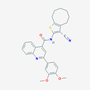 molecular formula C29H27N3O3S B443315 N-(3-cyano-4,5,6,7,8,9-hexahydrocycloocta[b]thiophen-2-yl)-2-(3,4-dimethoxyphenyl)quinoline-4-carboxamide 