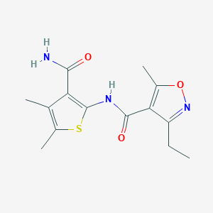 molecular formula C14H17N3O3S B4433867 N-(3-CARBAMOYL-4,5-DIMETHYL-2-THIENYL)-3-ETHYL-5-METHYL-4-ISOXAZOLECARBOXAMIDE 