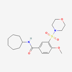 molecular formula C19H28N2O5S B4434200 N-cycloheptyl-4-methoxy-3-(morpholine-4-sulfonyl)benzamide 