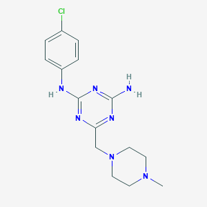 molecular formula C15H20ClN7 B4434949 N-(4-chlorophenyl)-6-[(4-methylpiperazin-1-yl)methyl]-1,3,5-triazine-2,4-diamine 