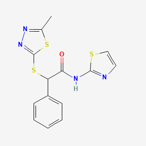 molecular formula C14H12N4OS3 B4435521 2-[(5-methyl-1,3,4-thiadiazol-2-yl)sulfanyl]-2-phenyl-N-(1,3-thiazol-2-yl)acetamide 