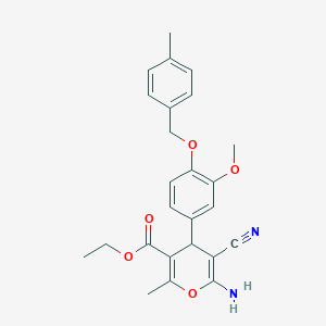 molecular formula C25H26N2O5 B443575 Ethyl 6-amino-5-cyano-4-(3-methoxy-4-((4-methylbenzyl)oxy)phenyl)-2-methyl-4H-pyran-3-carboxylate CAS No. 337505-94-9