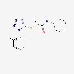 molecular formula C18H25N5OS B4436222 N-cyclohexyl-2-{[1-(2,4-dimethylphenyl)-1H-tetrazol-5-yl]sulfanyl}propanamide 