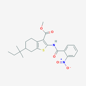 molecular formula C22H26N2O5S B443623 Methyl 2-({2-nitrobenzoyl}amino)-6-tert-pentyl-4,5,6,7-tetrahydro-1-benzothiophene-3-carboxylate 