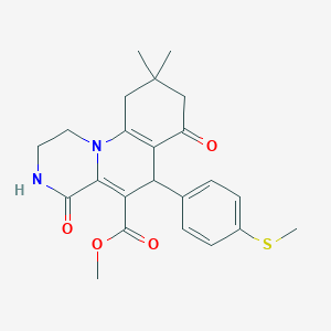 molecular formula C23H26N2O4S B4436612 methyl 9,9-dimethyl-6-[4-(methylsulfanyl)phenyl]-4,7-dioxo-2,3,4,6,7,8,9,10-octahydro-1H-pyrazino[1,2-a]quinoline-5-carboxylate 