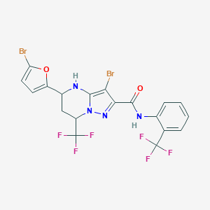 molecular formula C19H12Br2F6N4O2 B443786 3-bromo-5-(5-bromo-2-furyl)-7-(trifluoromethyl)-N-[2-(trifluoromethyl)phenyl]-4,5,6,7-tetrahydropyrazolo[1,5-a]pyrimidine-2-carboxamide 
