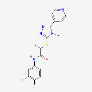 molecular formula C17H15ClFN5OS B4437880 N-(3-chloro-4-fluorophenyl)-2-{[4-methyl-5-(pyridin-4-yl)-4H-1,2,4-triazol-3-yl]sulfanyl}propanamide 