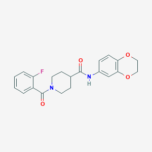 molecular formula C21H21FN2O4 B4439674 N-(2,3-dihydro-1,4-benzodioxin-6-yl)-1-(2-fluorobenzoyl)piperidine-4-carboxamide 