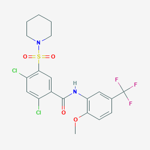 2,4-dichloro-N-[2-methoxy-5-(trifluoromethyl)phenyl]-5-(1-piperidinylsulfonyl)benzamide